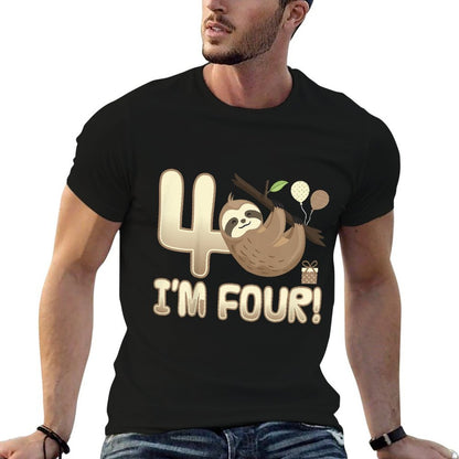 Kids I'm Four Years Old Kids Cute Sloth Lover 4th Birthday Party  Easy-care T-Shirt