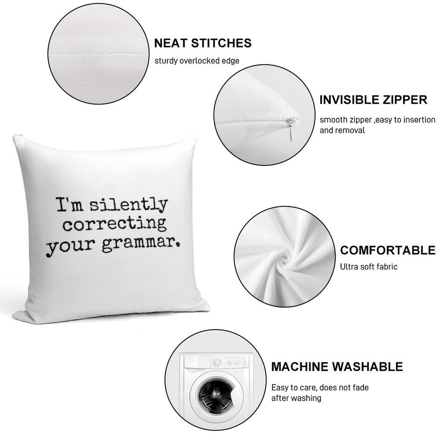 I’m Silently Correcting Your Grammar. Soft Fade-Resistant Throw Pillow