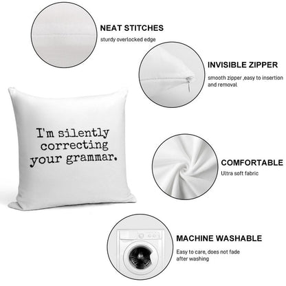 I’m Silently Correcting Your Grammar. Soft Fade-Resistant Throw Pillow