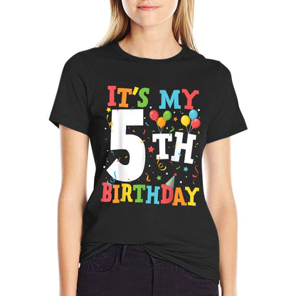 Kids It's My 5th Birthday 5 Five Year Old Birthday Party  Slim-fit Cut T-Shirt