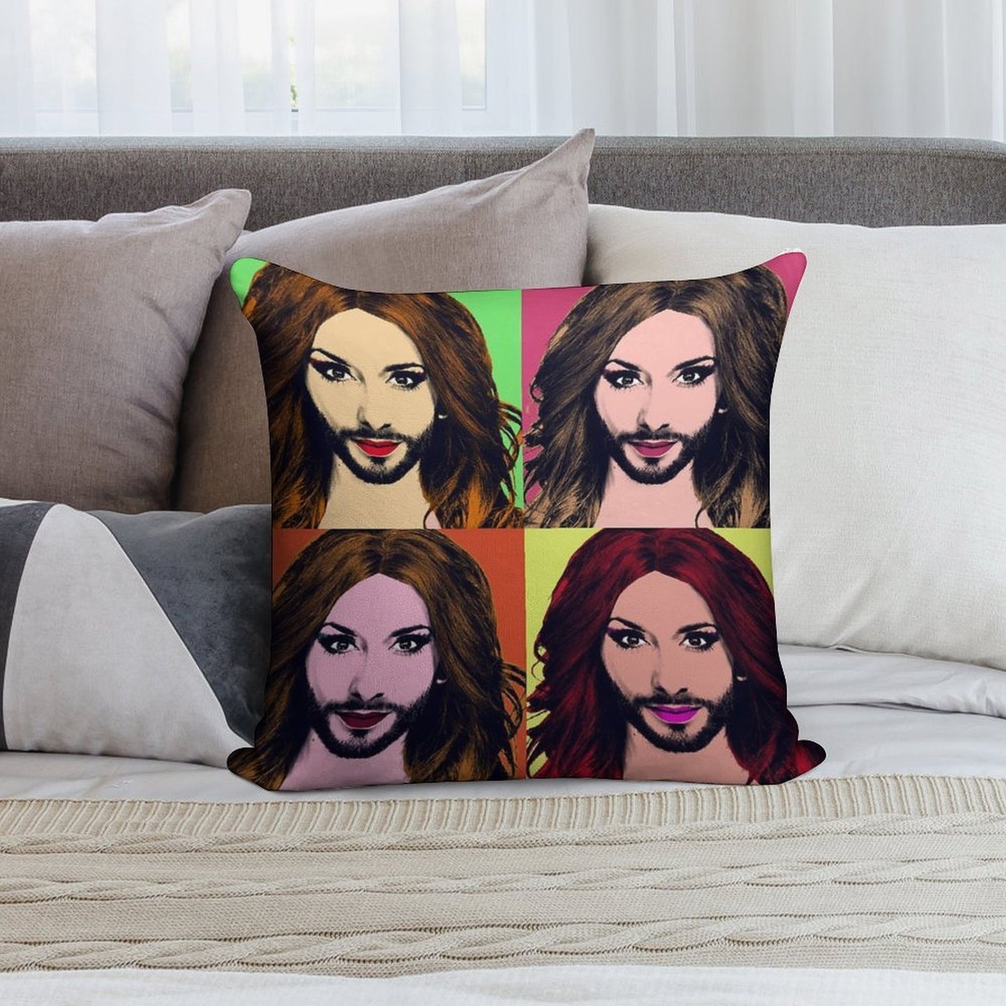 Conchita Wurst - Pop Art Soft Shrink-Resistant Throw Pillow