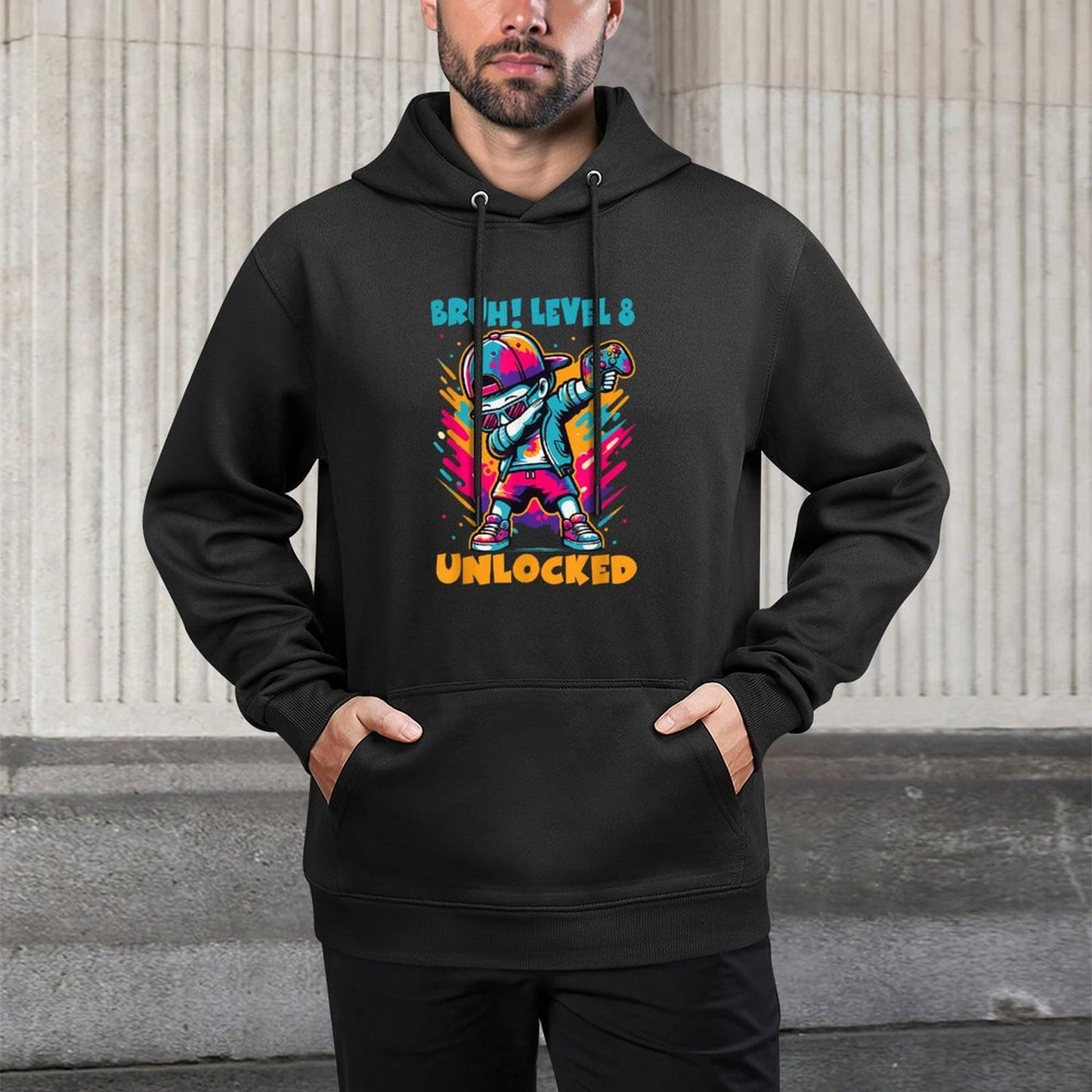 8 Year Old Birthday Dabbing Boy Bruh 8th Level Unlocked Kangaroo Pocket Hoodie