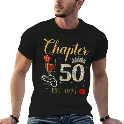 Chapter 50 Years EST 1974 50th Birthday Red Rose Wine Crown Premium  Cotton T-Shirt