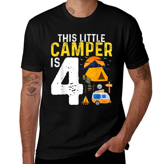 Kids Funny 4th Camping Birthday Camper Lover 4 Year Old  Lightweight T-Shirt