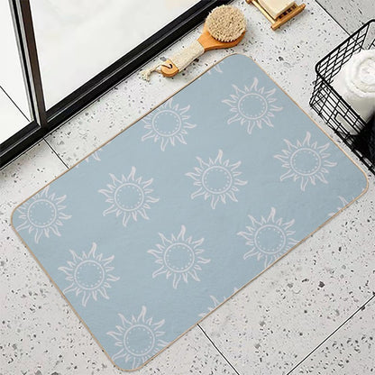 Cute Boho Sun Pattern Bohemian Aesthetic In Muted Colors Sky Blue  Easy Maintenance Bath Mat