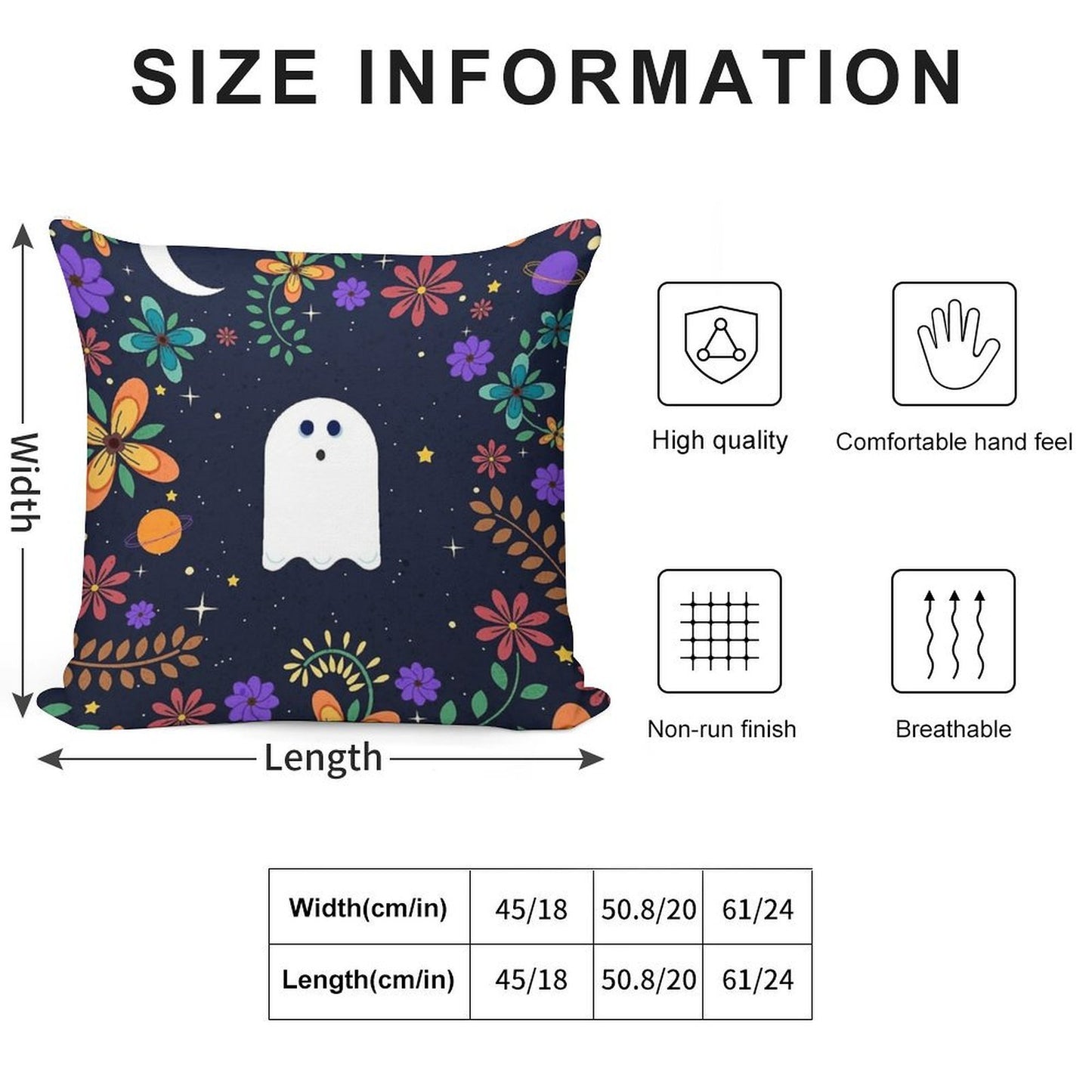 Spoopy Cute Ghost. Halloween Decor. Cute Ghost Dia De Los Muertos. Orange All Hallows Eve Floral Illustration. Soft Washable Throw Pillow