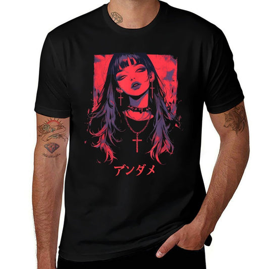 Gothic Anime Demon Waifu Cute Japan Manga Vaporware Retro  Cotton T-Shirt