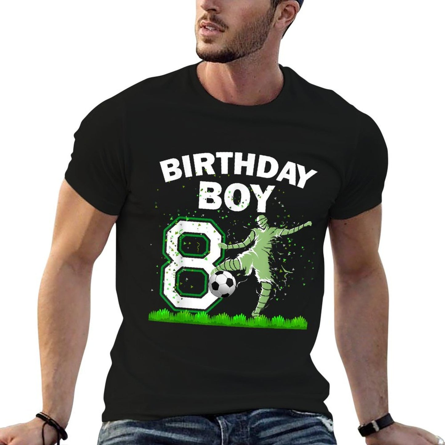 8th B-Day Soccer Sport Lover Theme 8 Year Old Birthday  Heathered Texture T-Shirt