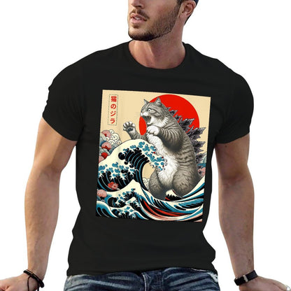 Catzilla Cat Japanese Art Funny Cat Gifts For Men Women Kid  Stretchy T-Shirt