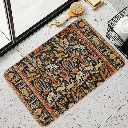 Antique Floral Persian Carpet with Animals Print  Eco-Friendly Bath Mat