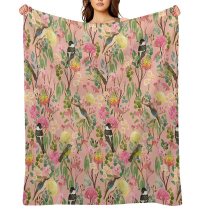 Australian Birds And Blooms Native Flora Chinoiserie Wrinkle-free Throw Blanket