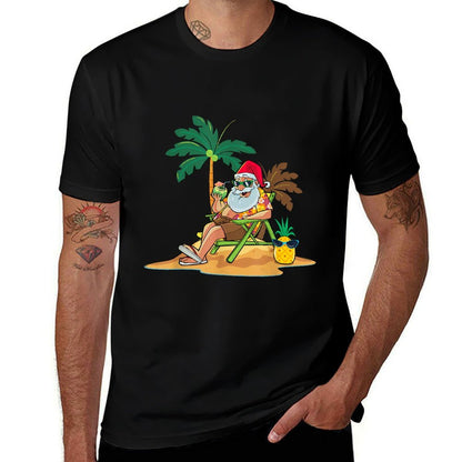 Hawaiian Christmas Santa Claus Party Aloha Holiday Beach  Moisture-wicking T-Shirt