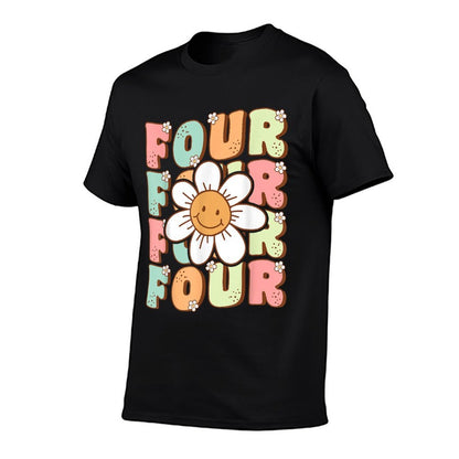 Cute Groovy 4th Birthday Party Daisy Flower Four Year Old  Odor-resistant T-Shirt
