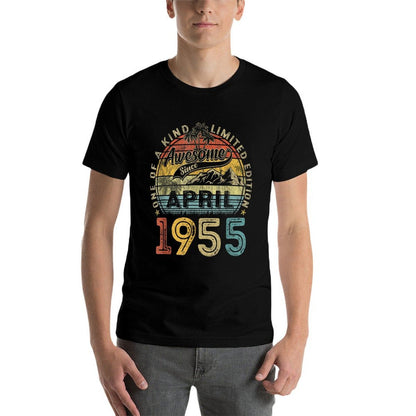 70th Birthday Gift Women Vintage April 1955 70 Years Old  Ribbed Collar T-Shirt