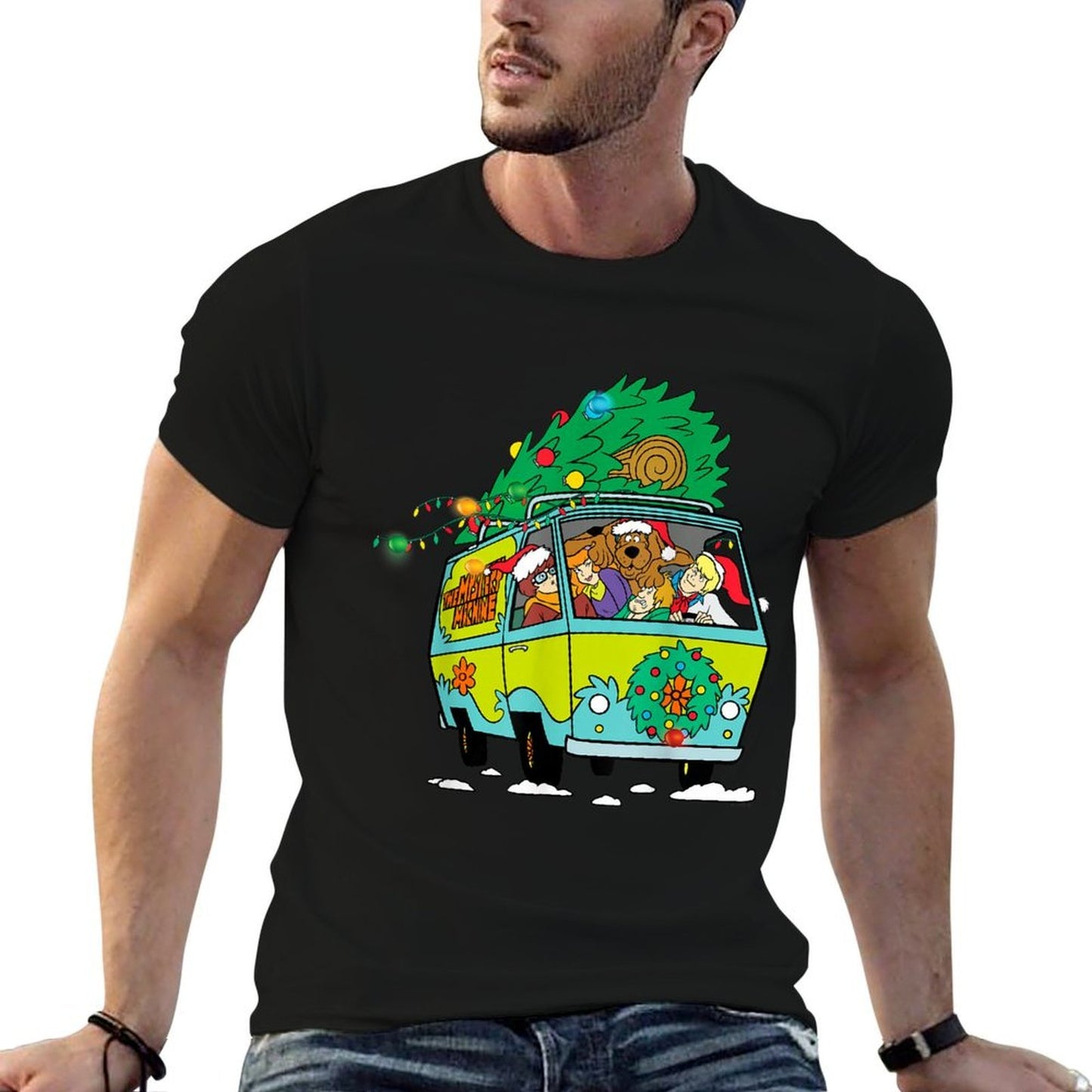 Christmas Scooby Doo Mystery Machine Gang Tree on Van  Moisture-wicking T-Shirt