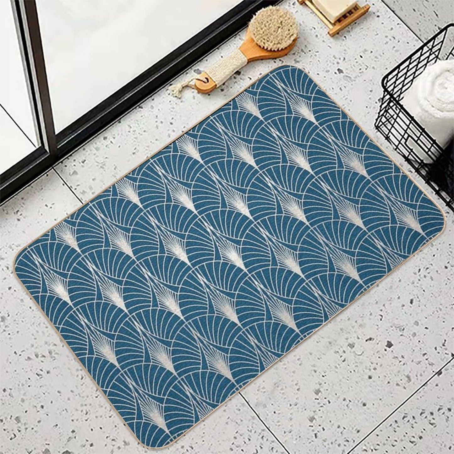 (Faux) Turquoise And (Faux) Silver Art Deco Pattern  Eco-Friendly Bath Mat