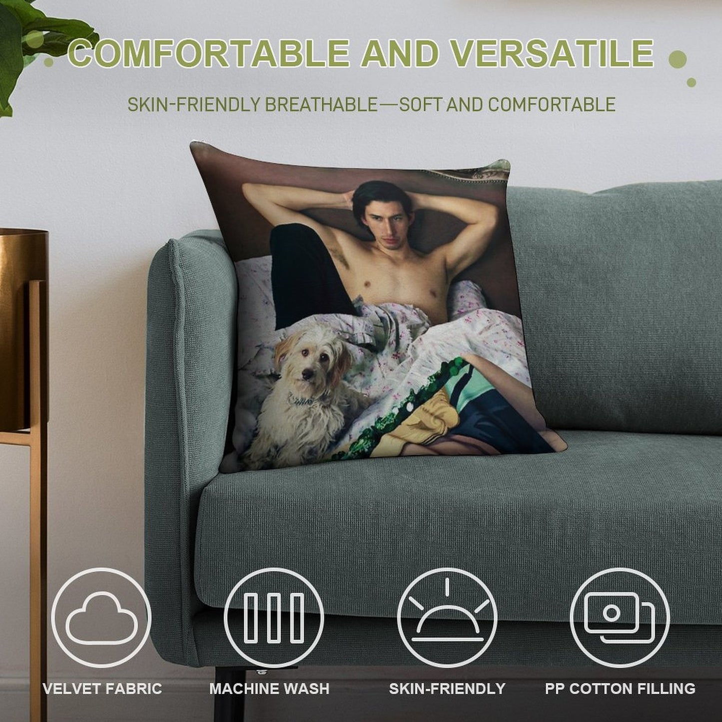 Adam Driver with Dog Photosession Soft Decorative Cover Throw Pillow