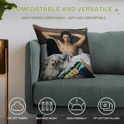 Adam Driver with Dog Photosession Soft Decorative Cover Throw Pillow