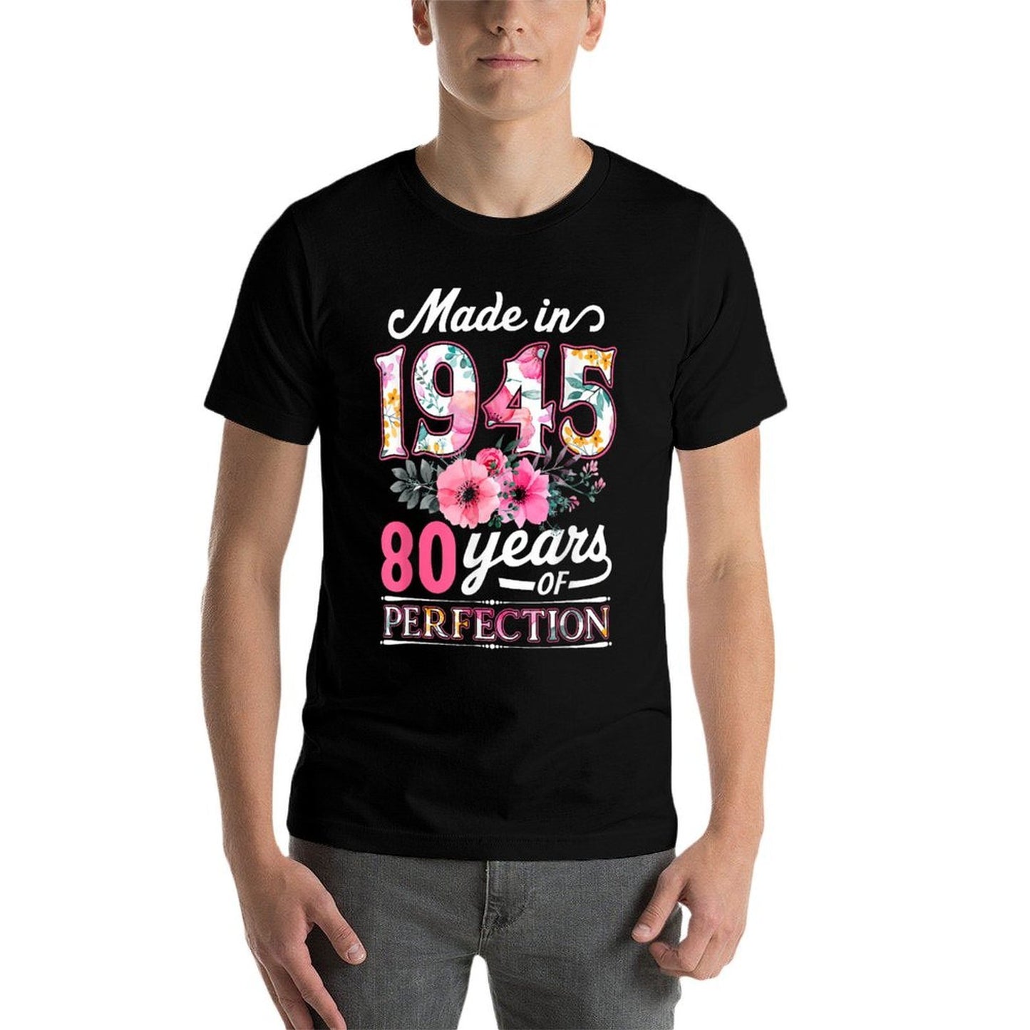80 Year Old Made In 1945 Floral Flower 80th Birthday Womens  Lightweight T-Shirt