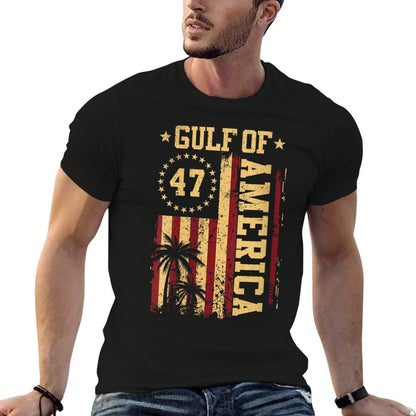Womens Vintage Gulf Of USA America Funny USA Flag Men Women V-Neck Rolled Sleeves T-Shirt