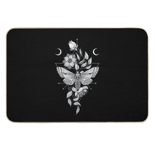 Skull Moth & Flowers • Goth  High-Traffic Bath Mat