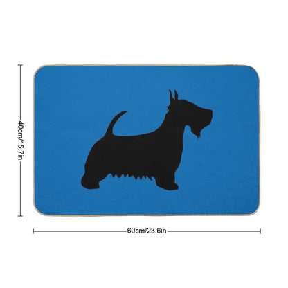 Scottish Terrier Dog Silhouette - Black on Scottish Saltire Blue Background  Rapid-Drying Bath Mat
