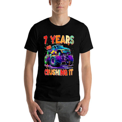 Kids 7th It's My Birthday Boy Girl Monster Truck 7 Years Old  Moisture-wicking T-Shirt