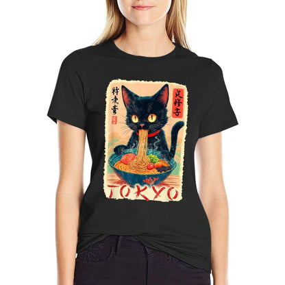 Tokyo Cat Ramen Noodles Japanese Culture  Relaxed-fit T-Shirt