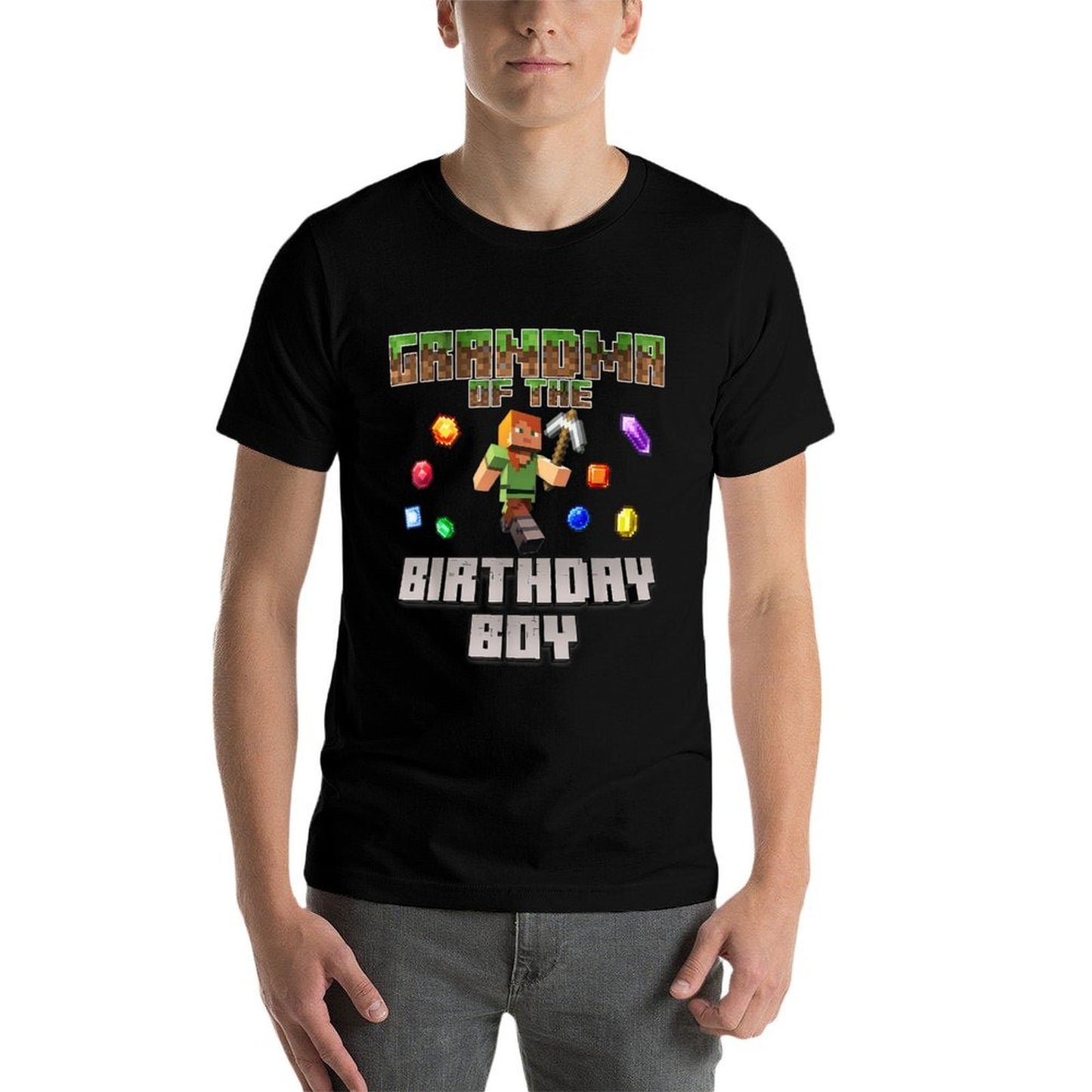 Grandma Of The Birthday Boy Video Gamer Pixel Number  Relaxed-fit T-Shirt