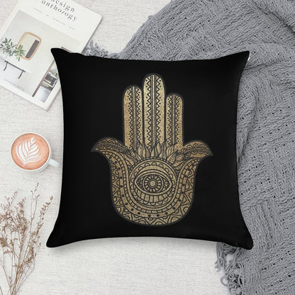 Golden Hamsa Hand Soft Hidden Zipper Throw Pillow