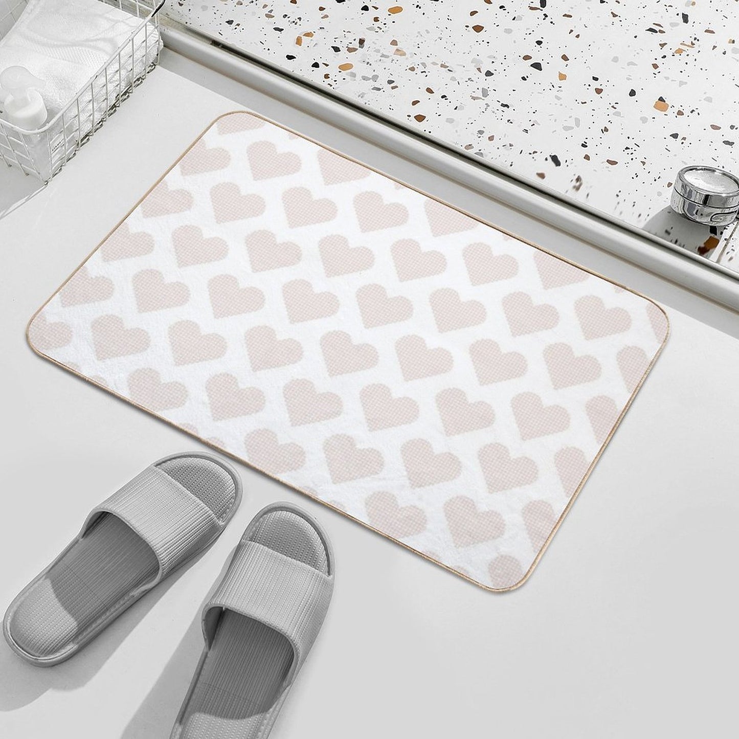 Coral Pink Heart Gingham Warmth  Pet-Safe Bath Mat