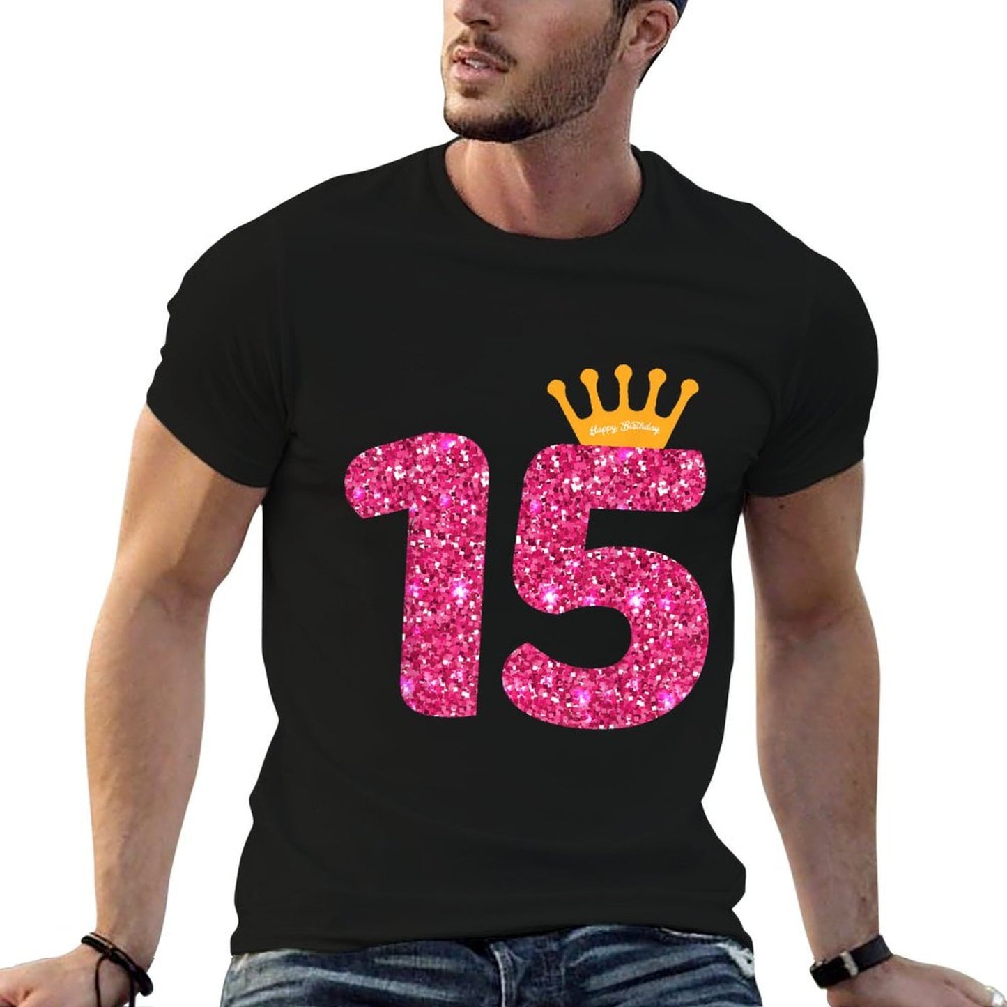Happy Birthday, Girls 15th Party 15 Years Old Bday  Ribbed Collar T-Shirt