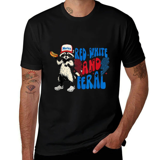 Funny Raccoon 4th Of July Patriotic Cute Red White And Feral  Stretchy T-Shirt