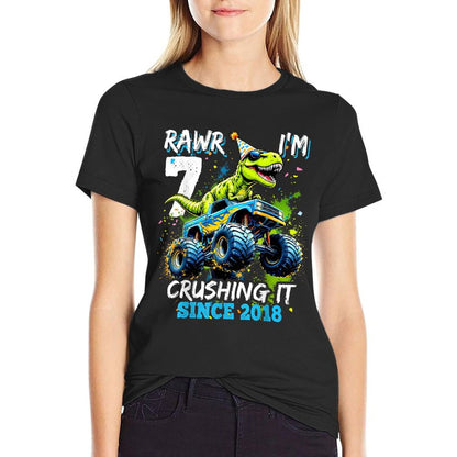 7th Birthday Monster Truck Dinosaur Party Boys Rawr I'm 7  Versatile T-Shirt