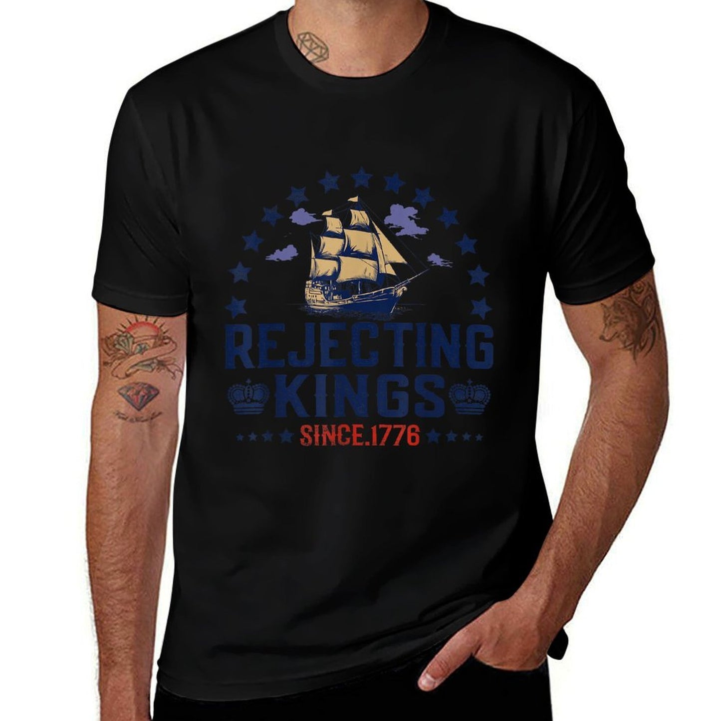 Rejecting Kings Since 1776 Vintage Patriotic No Kings  Rolled Sleeves T-Shirt