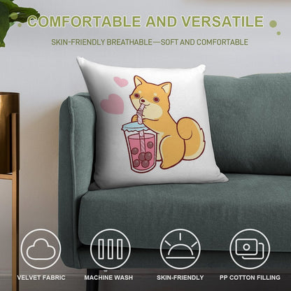 Bubble Tea Shiba Soft High-Density Material Throw Pillow