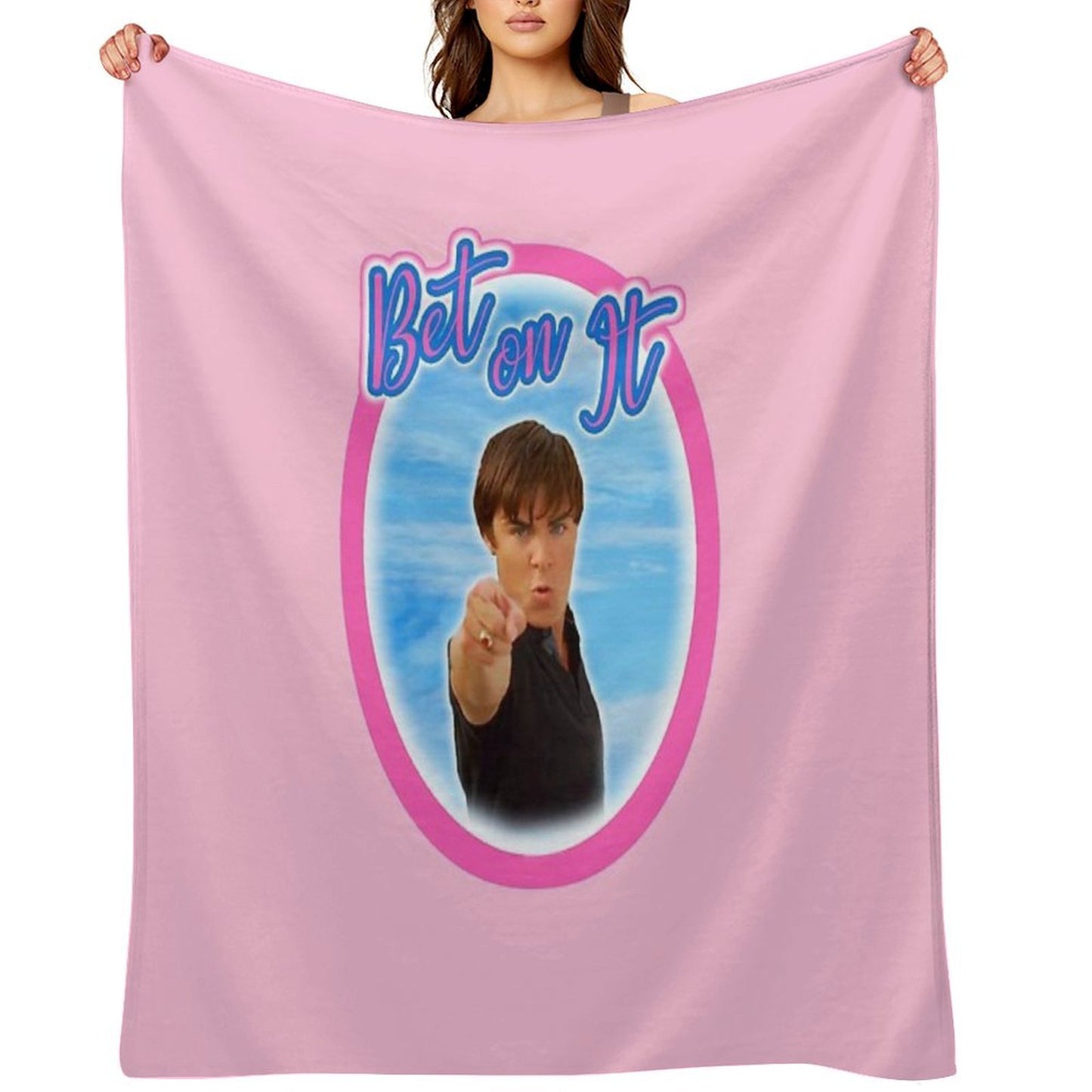 Troy Bolton Says Bet On It High School Musical Zac Efron Fan Art Sustainable Throw Blanket