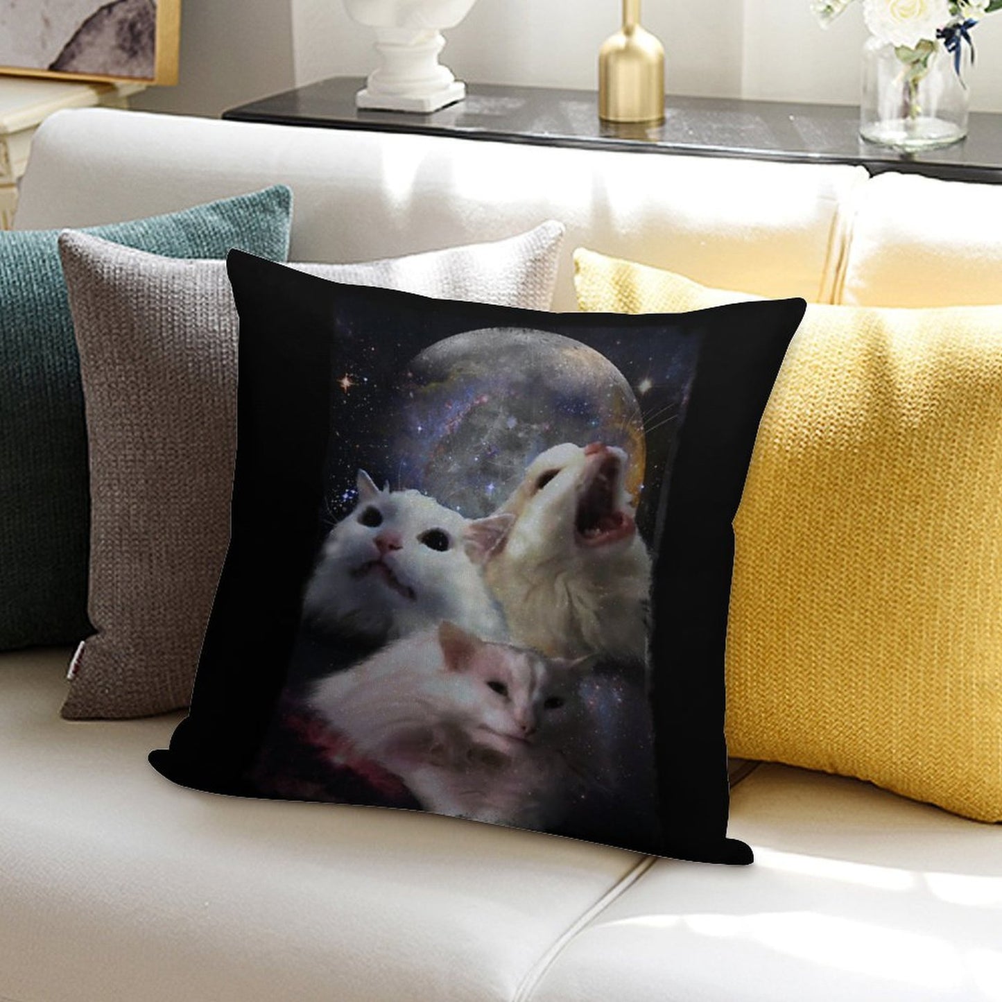 Triple Thurston Moon Cats! Soft Fade-Resistant Throw Pillow