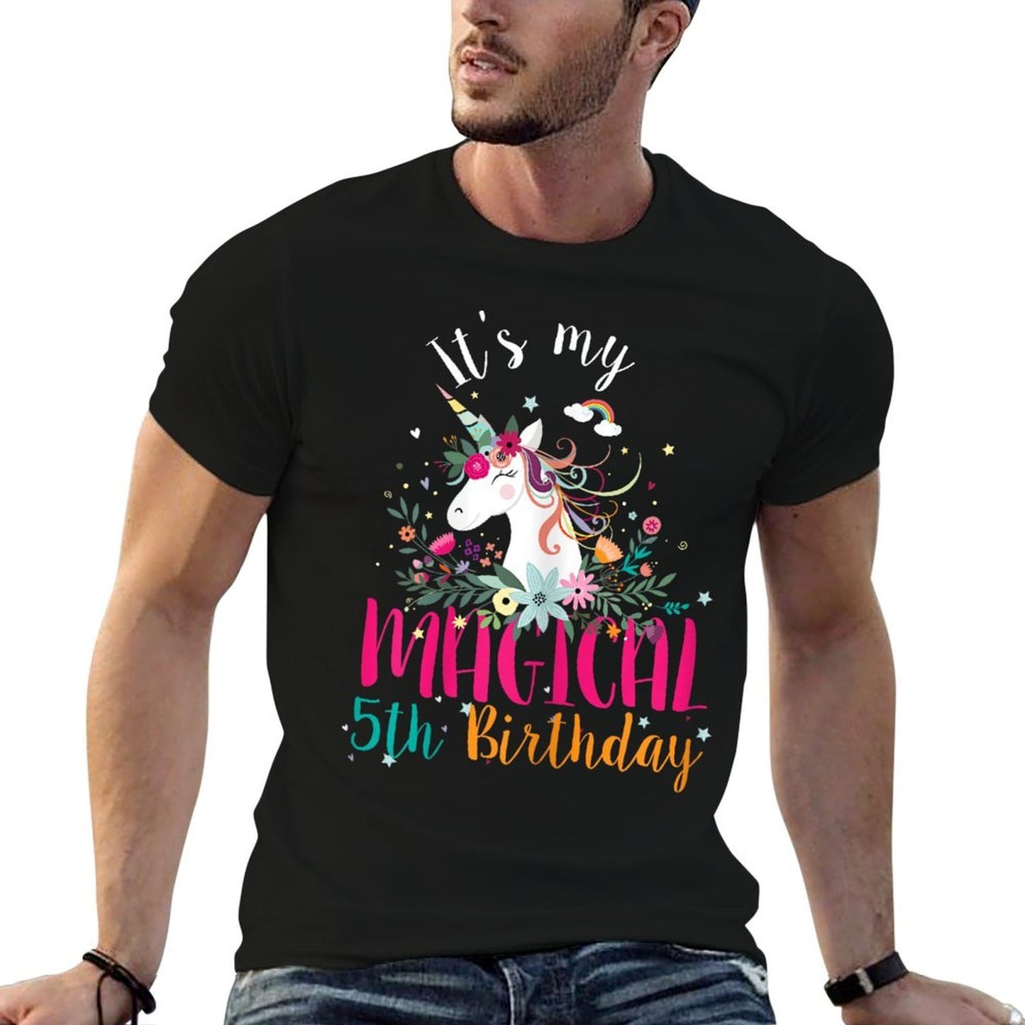 Its My 5th Birthday Unicorn Gifts 5 Years Old Birthday Girl  Fade-proof Color T-Shirt