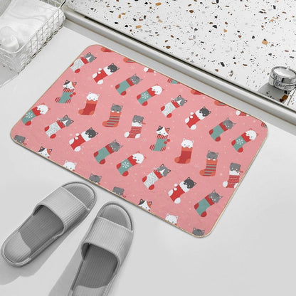 Christmas Cat Stockings  Slip-Resistant Bath Mat