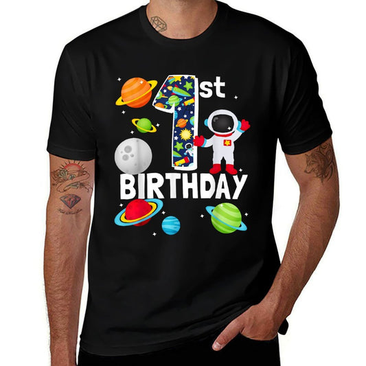 Outer Space 1 Year Old Toddler Bday Party My 1st Birthday  Fade-proof Color T-Shirt