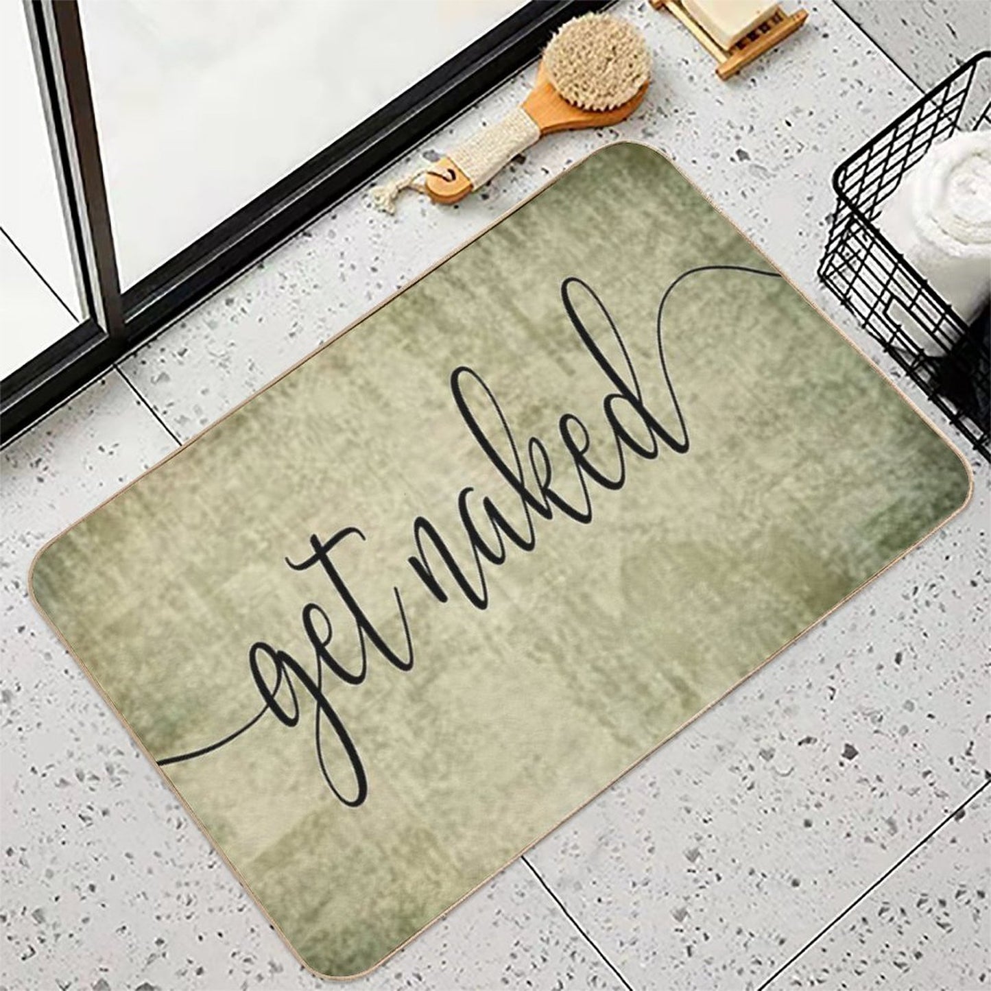 Get Naked Sign in Shabby Olive Green  Absorbent Bath Mat