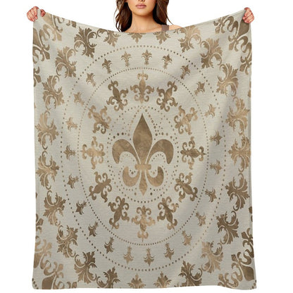 Fleur-de-lis Ornament Pastel Gold Sustainable Throw Blanket