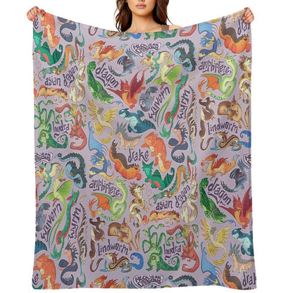 Mini Dragon Compendium in Lavender Velvety-soft Throw Blanket
