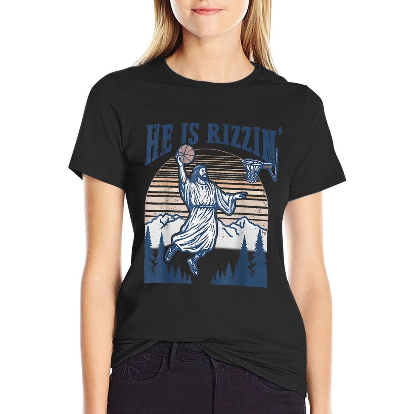 He Is Risen Rizzin' Easter Jesus Christian Faith Basketball  High-quality Stitching T-Shirt