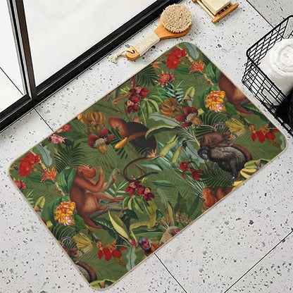 Tropical Monkey Jungle Pattern - Dark Green Botanical Night Garden Nightgarden  Toxin-Free Bath Mat