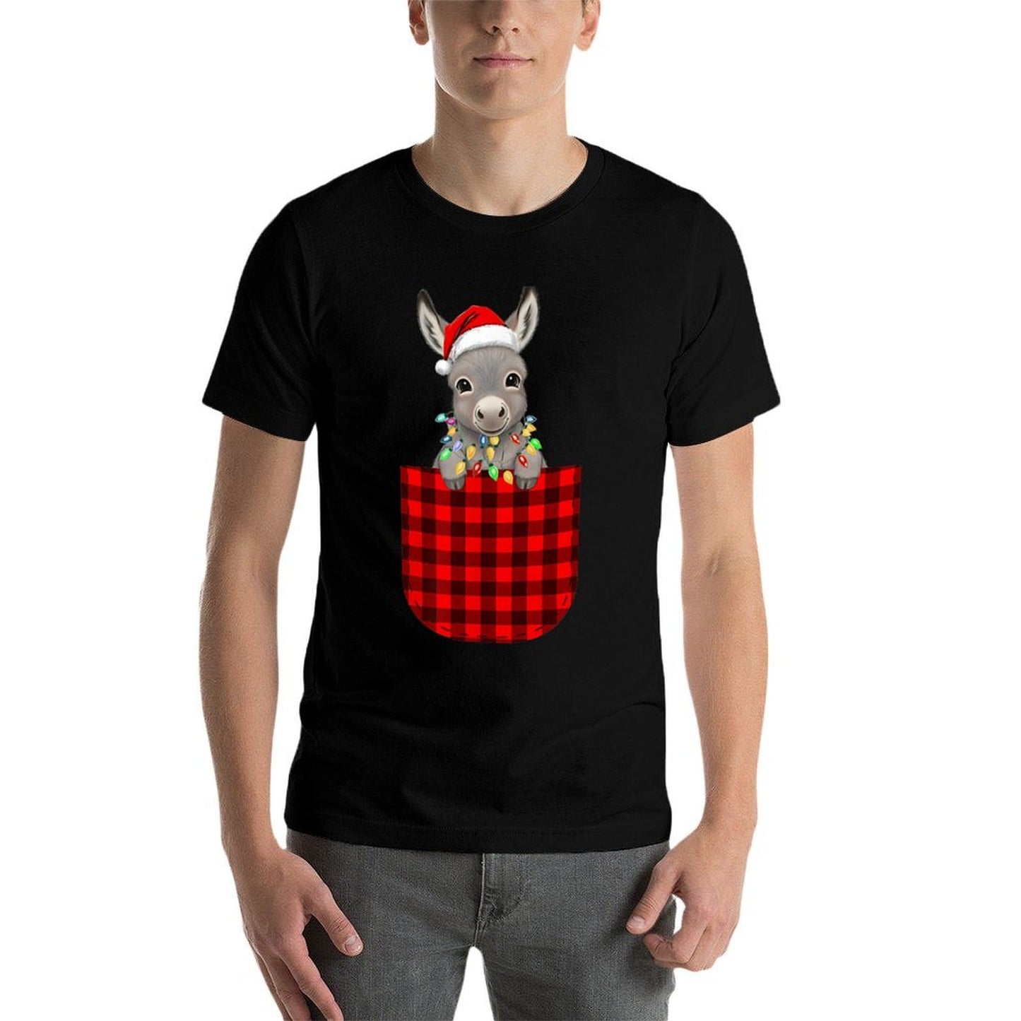 Donkey Buffalo Red Plaid Pocket Christmas Funny Men Women  Breathable T-Shirt