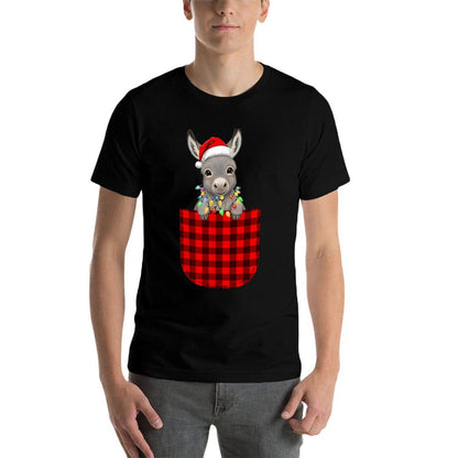 Donkey Buffalo Red Plaid Pocket Christmas Funny Men Women  Breathable T-Shirt