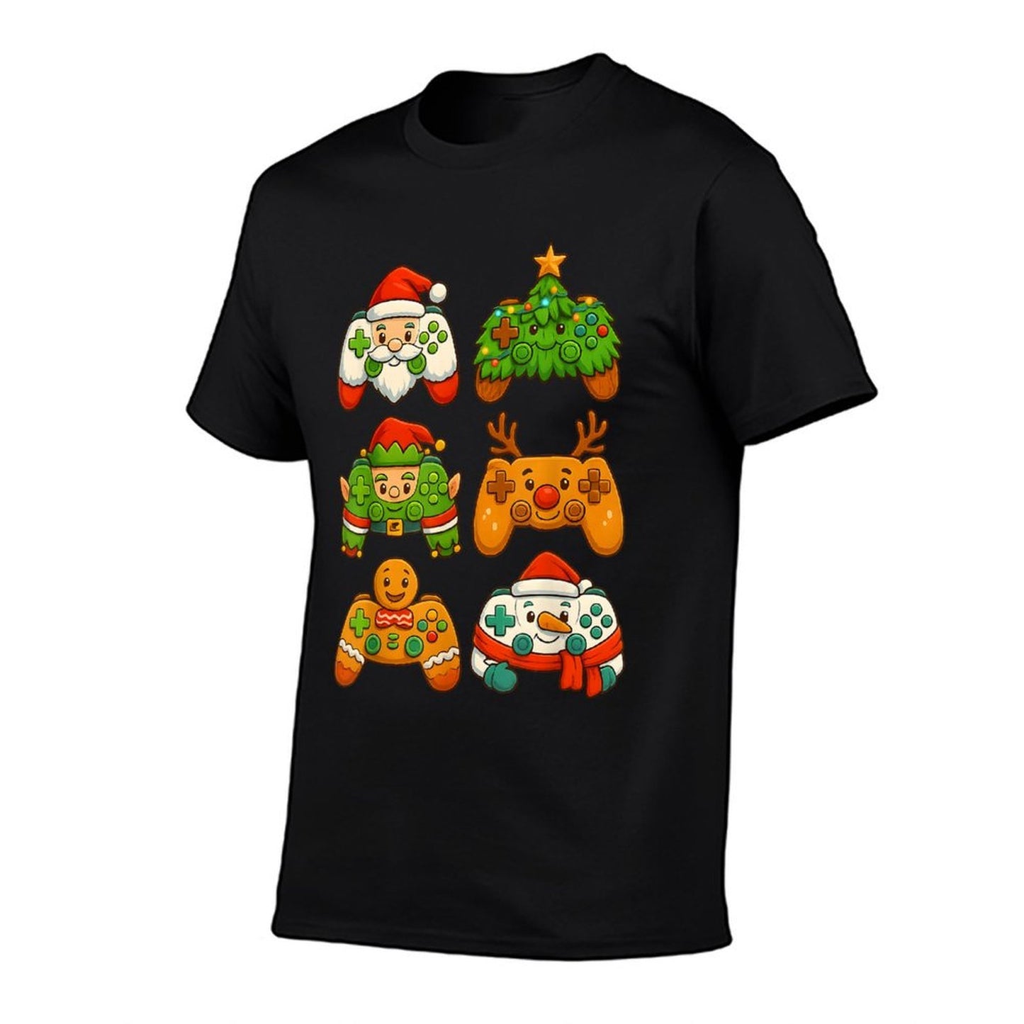 Christmas Gaming Controllers Santa Fun Reindeer Tree Snowman  Rolled Sleeves T-Shirt