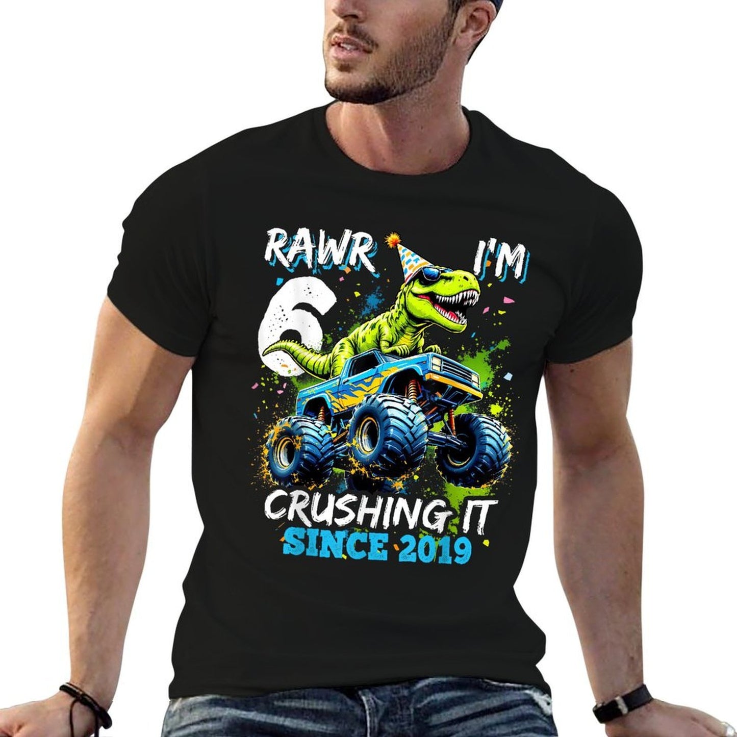 6th Birthday Monster Truck Dinosaur Party Boys Rawr I'm 6  Versatile T-Shirt
